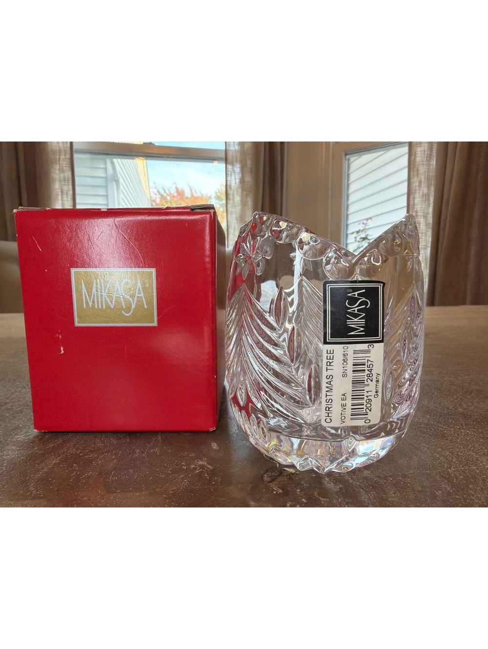 Mikasa Crystal Christmas Tree Votive Candle Holder Germany SN106/610 Open Box